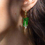 Baby Got Bok! Choy Hoops - 18K Gold Plated + Handmade Glass: Green