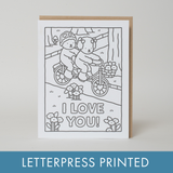 Love You Bike Ride Coloring Greeting Card by Bobbie Goods: Plastic sleeve