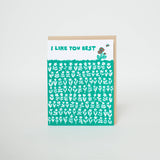 Like You Best Meadow Letterpress Greeting Card by Egg Press: Plastic sleeve