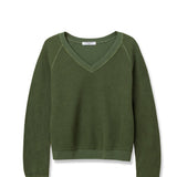 Zuri Reverse Fleece V Neck Sweatshirt (Fern Green)