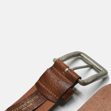 Wide Cognac Brown Leather with Silver Buckle Belt