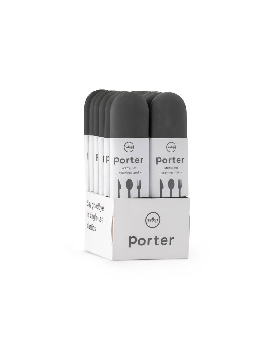 Porter Reusable Utensils Set in Silicone Carry Case: Charcoal