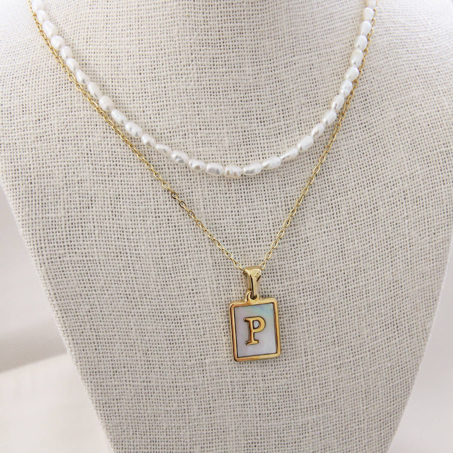 Mother of Pearl Initial Gold Necklace: C