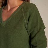 Zuri Reverse Fleece V Neck Sweatshirt (Fern Green)