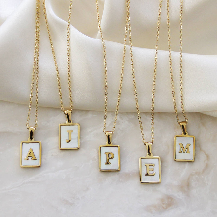 Mother of Pearl Initial Gold Necklace: R
