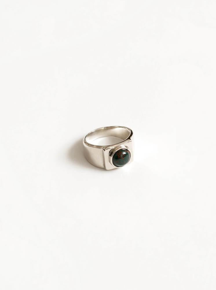 Theirry Ring (Sterling Silver/Bloodstone Cabochon)