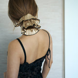 "Maxi Flower" Double-Layer Oversized Silk Scrunchie - Tan: Tan