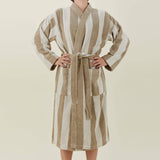 Simple Striped Terry Bathrobe (Ivory/Flax)