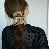 "Maxi Flower" Double-Layer Oversized Silk Scrunchie - Tan: Tan
