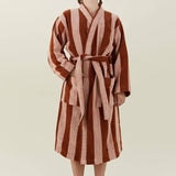 Simple Striped Terry Bathrobe- Blush/Terracotta: Small