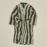 Simple Striped Terry Bathrobe- Olive/Sage: Small