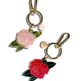 Hand-painted Rose Bag Charm + Keychain | Eco-Friendly : Pink