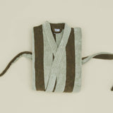 Simple Striped Terry Bathrobe- Olive/Sage: Small