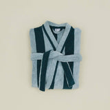 Simple Striped Terry Bathrobe- Sky/Peacock: Large