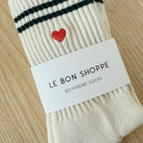 Embroidered Boyfriend Socks (Parchment + Heart)