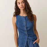 Charlie Longline Denim Vest in Medium Wash