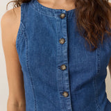 Charlie Longline Denim Vest in Medium Wash