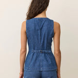 Charlie Longline Denim Vest in Medium Wash