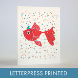 Goldfish Party Letterpress Greeting Card by Fugu Fugu: Plastic sleeve