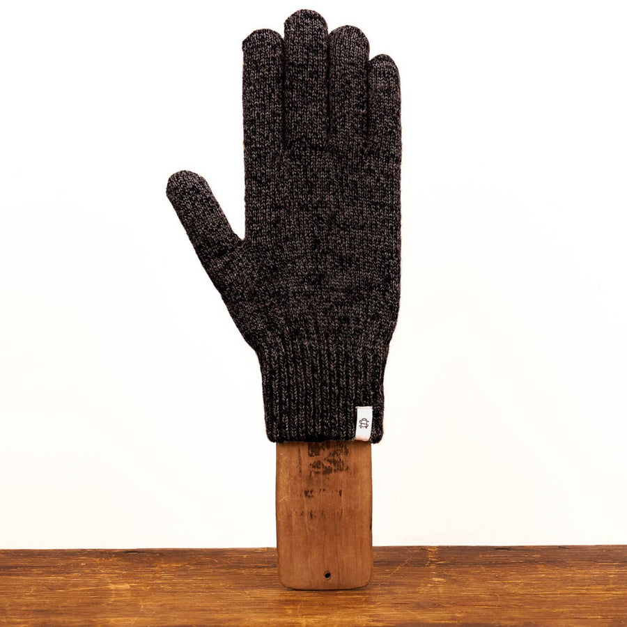 Black Melange Ragg Wool Full Glove With or Without Deer: Black Deer / Medium