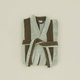 Simple Striped Terry Bathrobe- Olive/Sage: Large