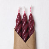 Plum Beeswax Taper Candles Set of 3: Spiral