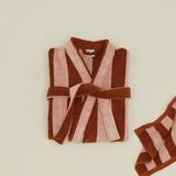 Simple Striped Terry Bathrobe- Blush/Terracotta: Large