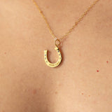 Good Luck Horseshoe Charm Necklace in Gold