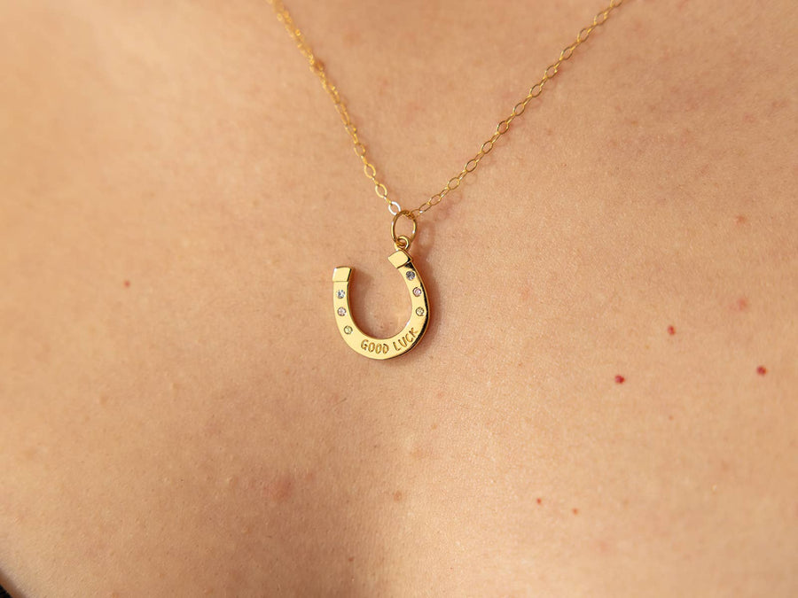 Good Luck Horseshoe Charm Necklace in Gold