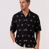 Black Embroidered Diamond Camp Shirt
