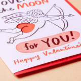Over the Moon Cupid Valentine's Day Letterpress Greeting Card
