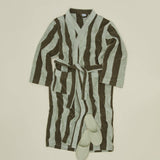Simple Striped Terry Bathrobe- Olive/Sage: Small
