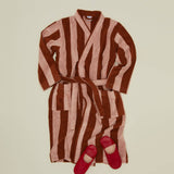 Simple Striped Terry Bathrobe- Blush/Terracotta: Large