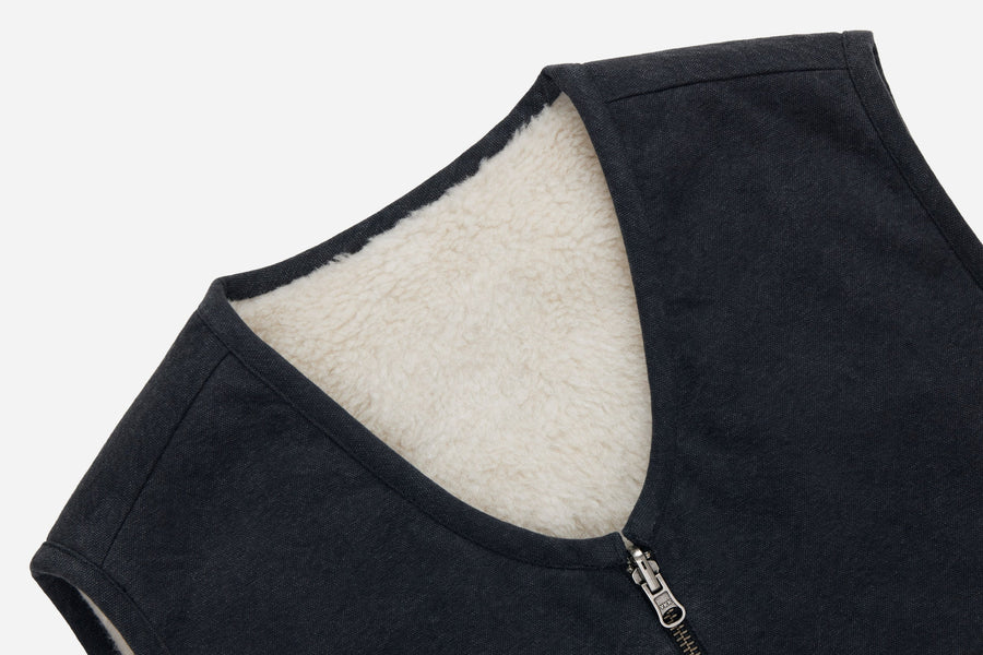 Reversible Work Vest (Black Canvas Ecru Wool Sherpa)