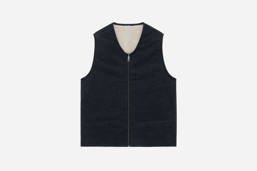 Reversible Work Vest (Black Canvas Ecru Wool Sherpa)