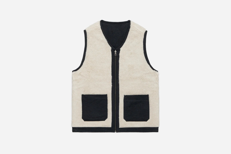 Reversible Work Vest (Black Canvas Ecru Wool Sherpa)