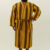 Simple Striped Terry Bathrobe (Mustard/Bronze)