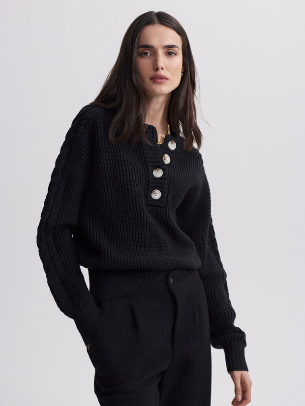 Vera Button Neck Sweater (Black)