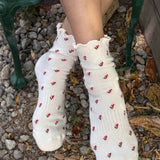 Petal Ruffled Hugger Crew Socks (Cream Petal)