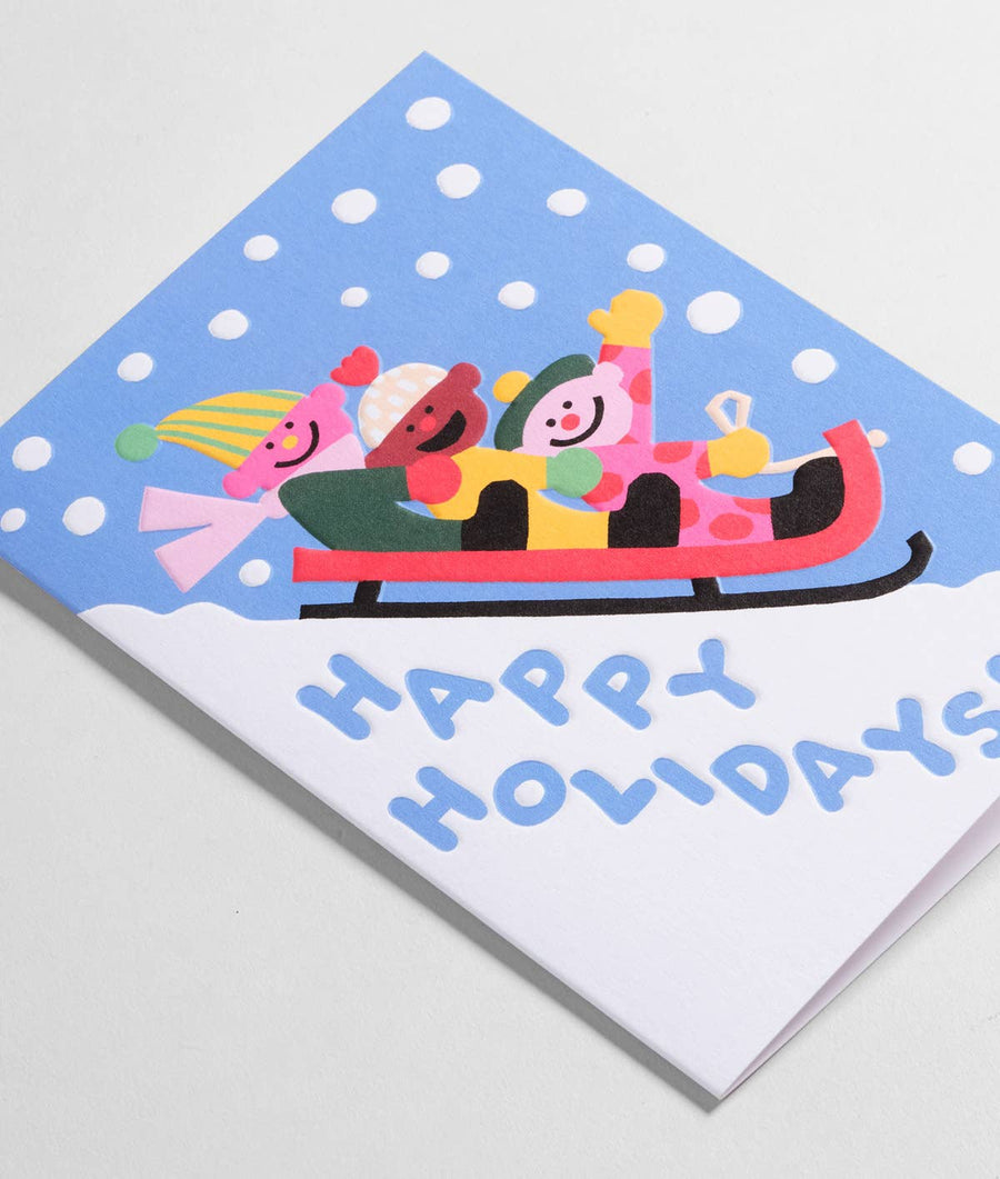 'Happy Holidays Sledge' Embossed Holiday Greeting Card
