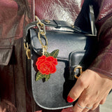 Hand-painted Rose Bag Charm + Keychain | Eco-Friendly : Pink