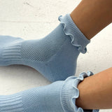 Ruffled Hugger Crew Socks  (Periwinkle/Red)