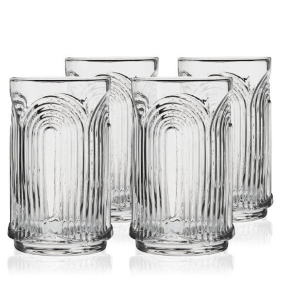 Deco Beau Crystal Highball Glasses - Set of 4