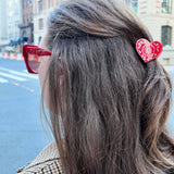 Mini Paisley Heart Claw Hair Clip (Red)