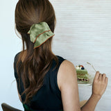 "Maxi Flower" Double-Layer Oversized Silk Scrunchie - Martini Olive: Martini Olive