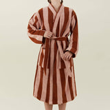 Simple Striped Terry Bathrobe- Blush/Terracotta: Large
