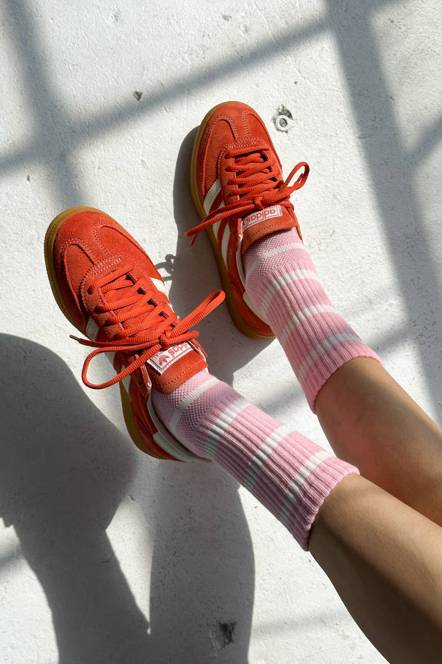 Striped Boyfriend Socks: Pink White Stripe