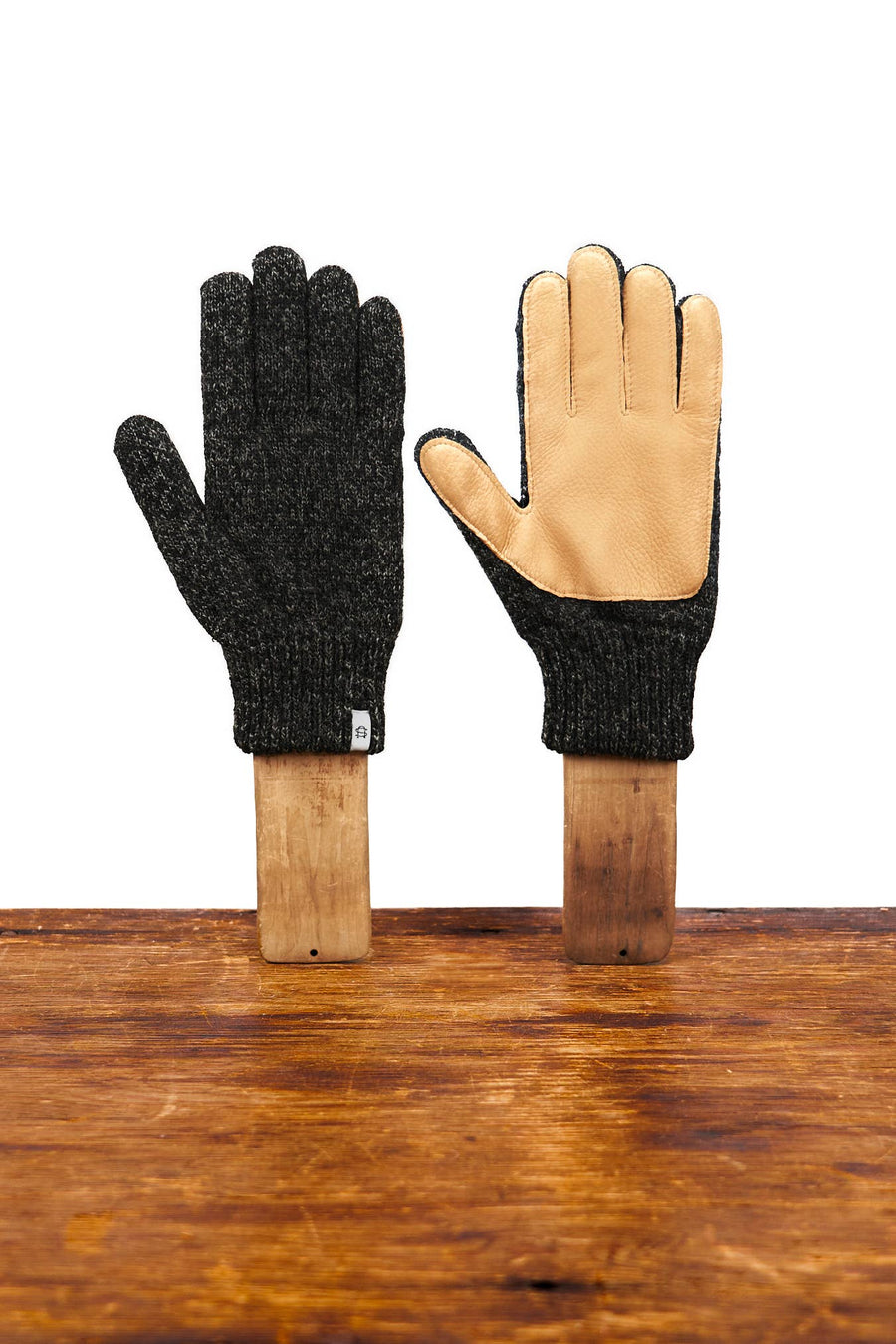 Black Melange Ragg Wool Full Glove With or Without Deer: Black Deer / Small