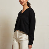 Addie Cotton Oversized V-Neck Sweater (True Black)