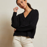 Addie Cotton Oversized V-Neck Sweater (True Black)